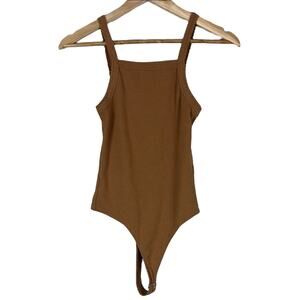 Bp Bodysuit Womens XS Camel Brown Ribbed Square Neck Basic Casual Fall Earthy